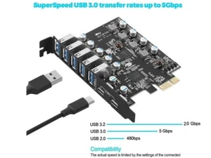 PCI/PCIe USB C/A Adapter Expansion Card 20Gbps 2 USB C 3.2 USB A 3.0 Ports - Picture 1 of 2