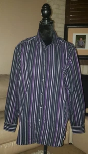 Claiborne Button Up Shirt Adult Size Large Long Sleeve Purple Striped Men's - Picture 1 of 4