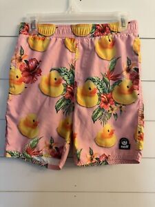 Neff Pink /yellow Rubber Duck Swim Trunks Sz S With Pockets!