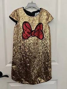 Disney Minnie Mouse Gold Sequin Dress 7/8 - Picture 1 of 3