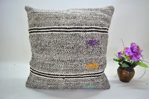 Traditional Gray Hand Knotted Kilim Pillow, 16x16in, Antique Gray Retro Pillow, - Picture 1 of 8