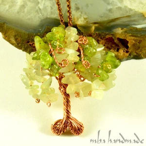 Peridot & Aventurin Kristalle Lebensbaum Anhänger Kupferdraht umwickelt Schmuck - Bild 1 von 3