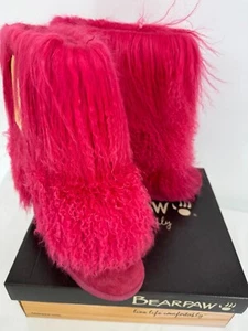 NWT BEARPAW Canada Boetis II Electic Pink Mongolian Sheepskin Fur Boots Sz 9 M - Picture 1 of 12