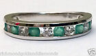 10k White Gold Genuine Emerald Anniversary Wedding Band Ring Stackable