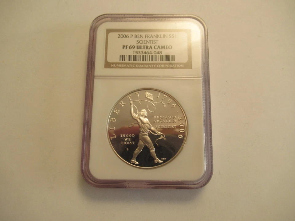 2006 Benjamin Franklin Scientist Proof Silver Dollar NGC PF69 Ultra Cameo - Image 1 of 4