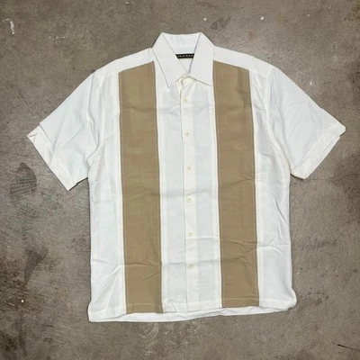Cubavera Camisa Manga Corta Botón Mediana Blanco Beige Camisa Bowling Color Block Foto 1 de 4