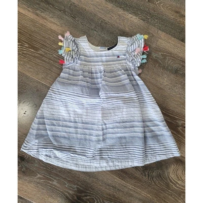 Tommy Hilfiger Vestido Manga Corta Niña Pequeña 4t Rayas Pompones #5 Foto 1 de 3