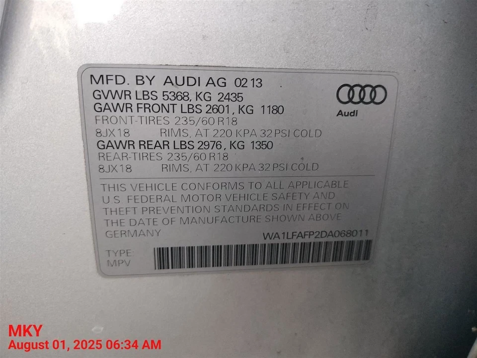 FRONT AC EVAPORATOR HOUSI 8T1-820-021 2013 AUDI Q5 AUDI Foto 1 de 4