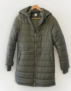 Puffer Jacket Women Size 10 Khaki Green Excellent Long - Picture 1 of 9