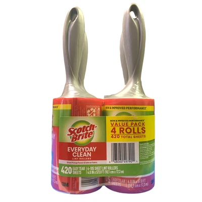Scotch-Brite Everyday Clean Lint Roller, 4Pk, 105 Sheets Each (4"x57')