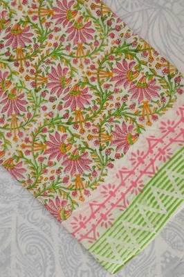 NO TARRIF CHARGES 100%✅ZK_164 Hand Block Floral Print 100%Cotton 2 Yard Fabric - Image 1 of 4