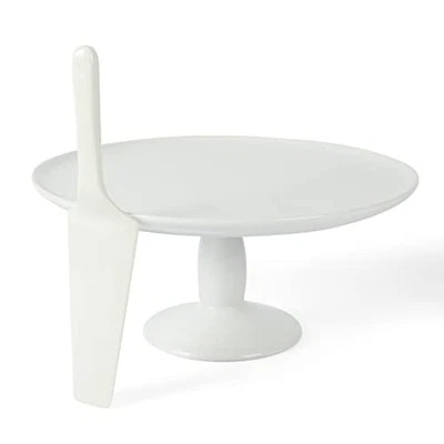 Martha Stewart 12" x 5.7" Stoneware Cake Stand W/Server - White - Image 1 of 4