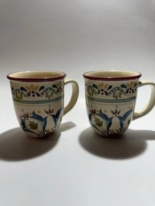 Bobby Flay 2er Set Kaffeetassen Sevilla wird nicht mehr hergestellt 12 Unzen Blumenmuster roter Rand - Bild 1 von 12