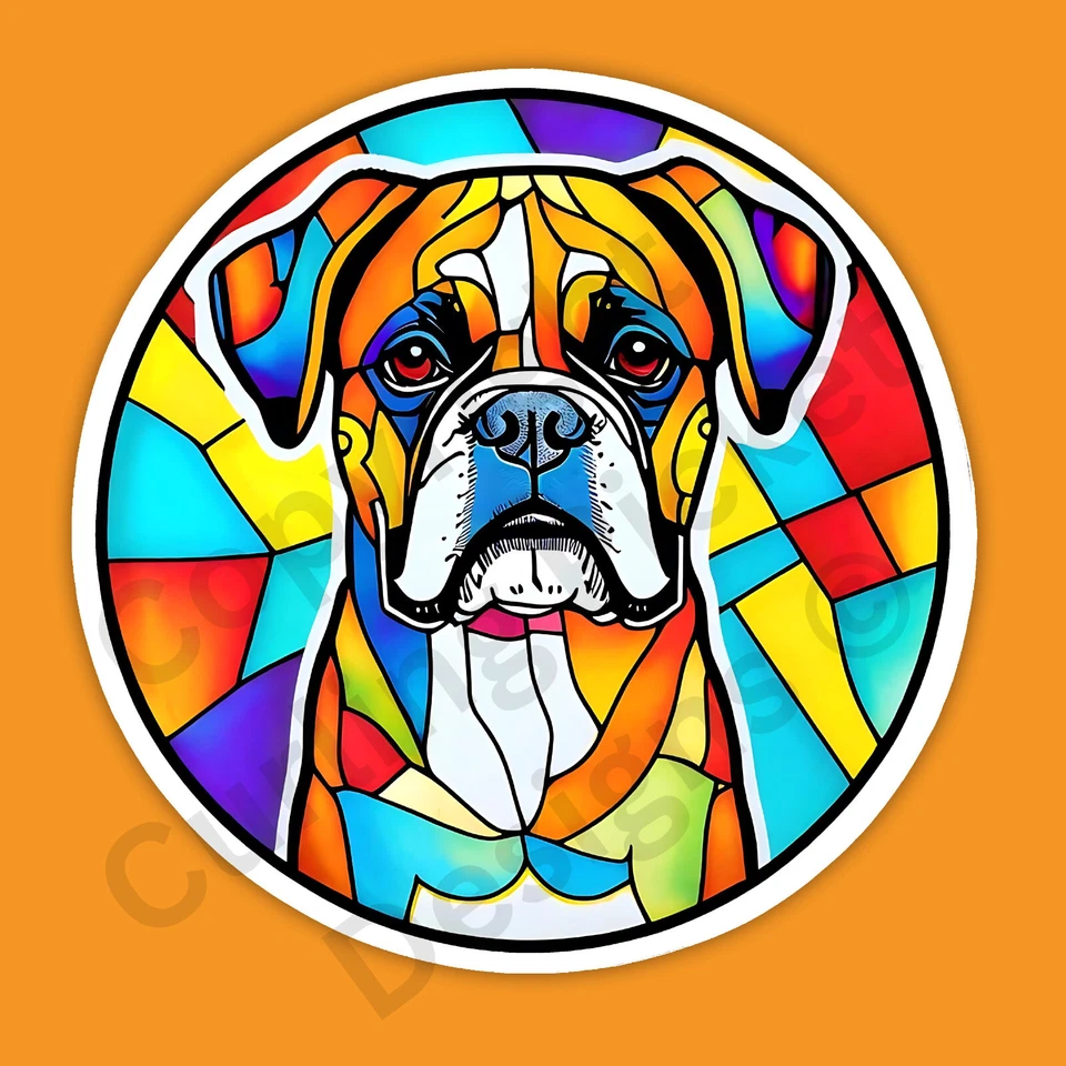 Stained Glass Style Boxer Breed Dog Mosaic 3" Vinyl Sticker Decal - Image 1 of 1