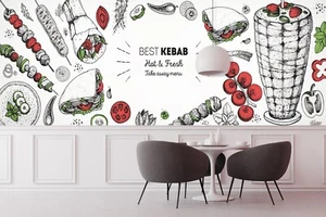 Griglia 3D Kebab Negozio BBQ R1132 Carta da Parati Murale Autoadesiva Commerciale Kay - Foto 1 di 11