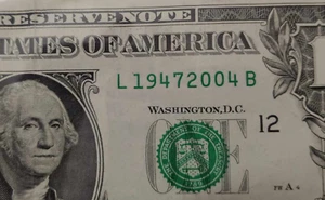 $1 One Dollar Bill. From 1947 to 2004. Tombstone. Fancy Serial Number (19472004) - Picture 1 of 3