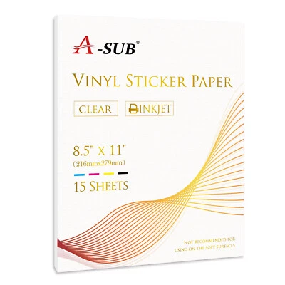 A-SUB Clear Sticker Paper Waterproof for Inkjet Printable Vinyl Sheets 8.5x11 - Image 1 of 4