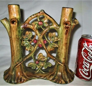 ANTIQUE WELLER AMERICAN ART POTTERY APPLE TREE DOUBLE BUD FLOWER GARDEN VASE A+ - Picture 1 of 9