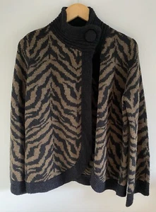 M&S UK 18 Alpaca Blend Brown Animal Tiger Print Cardigan Casual Cosy Knit Button - Picture 1 of 14