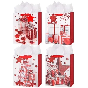 4 Pack Large 13" Christmas Gift Bags with Tissue Paper for Holiday & Birthdays - Picture 1 of 7