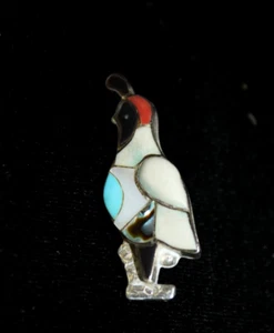 Vintage Sterling Silver Quail Pendant Brooch Zuni Turquoise Abalone Onyx Indian - Picture 1 of 5