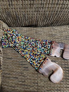 Boho Hippie Beaded Belt Wood Buckle 32x2"Clean Festival Dress Belt Wide Colorful - Picture 1 of 9