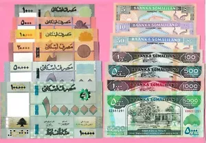 Arabic Two Banknotes sets Lebanon and Somaliland UNC - Picture 1 of 2