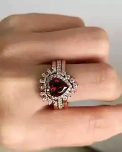 3.45Ct Heart Shape Certified Natural Ruby & Diamond Wedding Ring 14K Yellow Gold - Picture 1 of 11