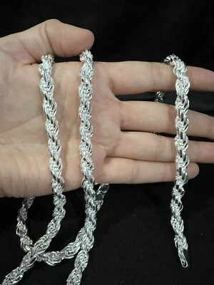 .925 Sterling Silver Men's Male Thick Twisted Rope Chain 24" & Bracelet 9" SET - Image 1 of 4