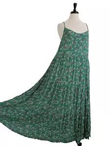 Damen Maxi langes Kleid Stufen tropische Blätter Blumendruck grün Größe 18-20 - Bild 1 von 16