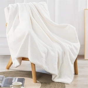 Luxury Faux Fur Snow Rabbit Fur Throw Blanket Ivory 50 x 60" Soft Plush Blanket - Picture 1 of 8