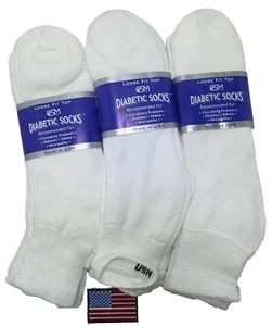 DIABETIC Ankle Socks Size:13-15(shoeSize-12to15)9ps,White,Dr.recommended.USAmade - Picture 1 of 2