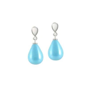 Raindrop Turquoise Shell Pearl Silver Tone Drop Clip On Earrings - Picture 1 of 1