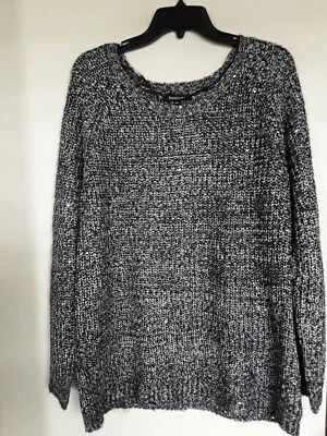 Relativity Size XL White Black Sequin Sparkly Long Sweater  - Image 1 of 3