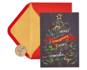 New Papyrus Chalkboard Christmas Holiday Card And Red Envelope Lined Gold Paper - Picture 1 of 8