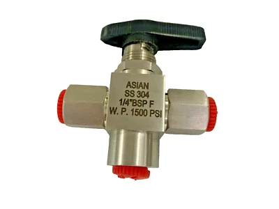 ASIAN Stainless Steel 304 3-Way Panel Mounted Ball Valve 1/4" BSP F  WP 1500 psi - Image 1 of 3