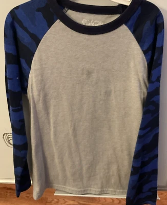 Distressed Boy's 5/6 Long Sleeve Blue Camo Spot On Front Hiking Outdoors - Image 1 of 4