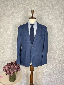 Blazer de verano Hackett London azul lino espiga medio forrado Delave 44, EU 54 - Imagen 1 de 11