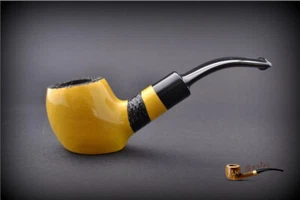 HAND MADE WOODEN TOBACCO SMOKING PIPE  no 40  Yellow  PEAR   + Filter - Picture 1 of 3