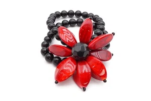 Pulsera Vintage Cuentas Flor Roja Elástica 7.25" - Imagen 1 de 1
