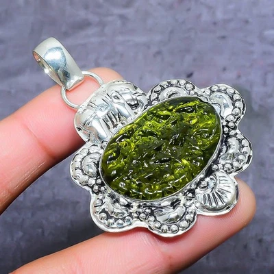 Ювелирный кулон из серебра 925 пробы с молдавитом кварцем 2,44 дюйма K406 - Изображение 1 из 3