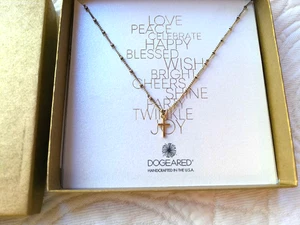 DOGEARED NIB SIMPLE CROSS GOLD DIPPED NECKLACE 16" LINK/BALL CHAIN HANDCRAFT USA - Picture 1 of 6