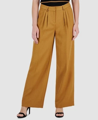 Calça feminina Tahari ASL marrom cintura média zíper frontal perna larga tamanho 12 - Imagem 1 de 3