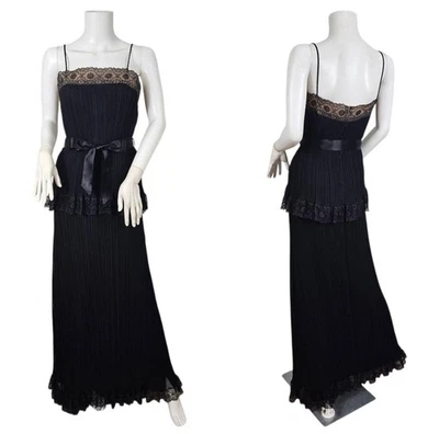 Marita Anthony Muto 1970s Black Plisse Tiered Maxi Dress I Sz Sm - Image 1 of 4