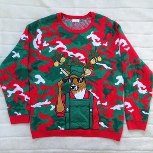 Holiday Time Ugly Camo Deer Men's Christmas Sweater 3XL 54-56 #1A - Picture 1 of 8