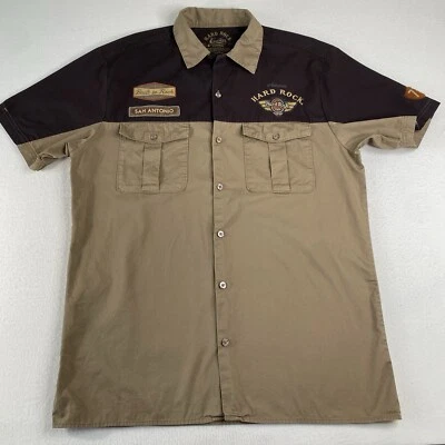 Camisa Guitarra Hard Rock Para Hombre X-Large San Antonio Marrón Caqui Botón Bordado Foto 1 de 4
