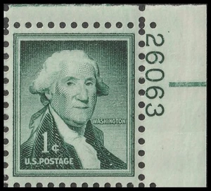 US 1031b George Washington dry printing 1c plate single UR 26036 MNH 1956 - Picture 1 of 1