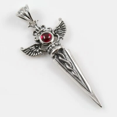 Debrina Wing Dagger Red Cabochon Ruby Sterling Silver Pendant - Image 1 of 3