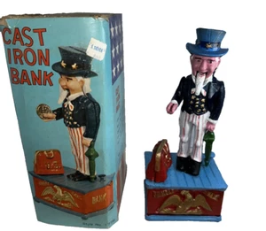 Vintage Astra Uncle Sam Cast Iron Mechanical Bank 11" w/ Original Box #1779 - Picture 1 of 17