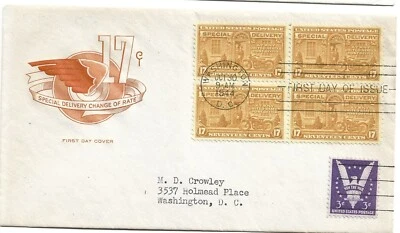 1944 FDC,  17 Cent SPECIAL DELIVERY, BLK - Image 1 of 2